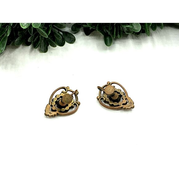 Vintage Inspired Opal and Pink Rhinestone Antique Bronze Screw back Earrings - Picture 4 of 8